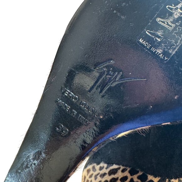 Giuseppe Zanotti Peep Toe Calf Hair Leopard Print Wedge Shoes Heels Size 39 - Picture 8 of 8